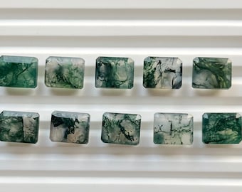 New Emerald Cut 8x10mm Moss Agate Top Quality Moss Agate gemstone for making jewellery