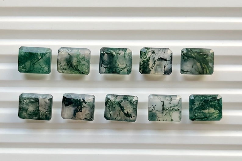 New Emerald Cut 8x10mm Moss Agate Top Quality Moss Agate gemstone for making jewellery image 1