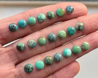 Turquoise tibétaine naturelle 7 mm, 10 cabochons - Lot de 10 pierres précieuses de qualité supérieure à dos plat pour la fabrication de bijoux, pendentifs, bagues