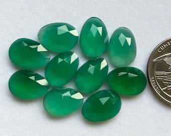 Green Onyx Rosecut Slice - Top Quality Rose Cut Flat Back Gemstone 10 Pieces Lot For Jewelry Making, Pendant, Ring