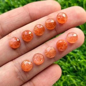 8mm Natural Sunstone Round Shape 10 pcs Rosecut Gemstone - Top Quality Rose Cut Flat Back Gemstone 10 Pieces Lot For Jewelry Making,