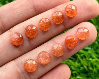 8mm Natural Sunstone Round Shape 10 pcs Rosecut Gemstone - Top Quality Rose Cut Flat Back Gemstone 10 Pieces Lot For Jewelry Making,