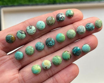 Natural Tibetan Turquoise 8mm 10 pcs Cabochon - Top Quality Flat Back Gemstone 10 Pieces Lot For Jewelry Making, Pendant, Ring