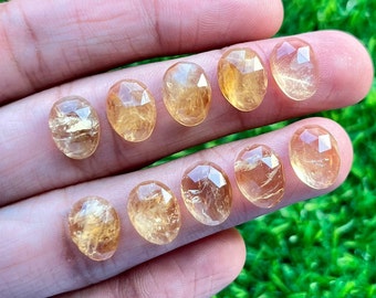 Natural Citrine Rosecut Slice - Top Quality Rose Cut Flat Back Gemstone 10 Pieces Lot For Jewelry Making, Pendant, Ring