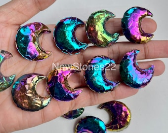 Aura Titanium Coated Opalite Crescent Moon Healing Crystal Stone Aura Angel Coated Crescent Moon, Opalite Obsidian Crystal Moon