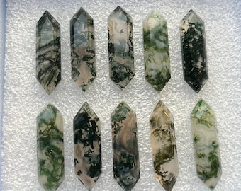 6 piezas StepCut, gema de ágata musgosa con corte escalonado, gemas de 8 x 30 mm con reverso plano y corte rosa utilizadas para la fabricación de joyas.