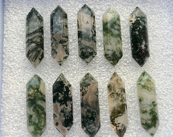 6 pcs StepCut, Moss Agate Step Cut Gemstone, 8x30mm Flatback Rose Cut Gemstones Used For Jewelry Making