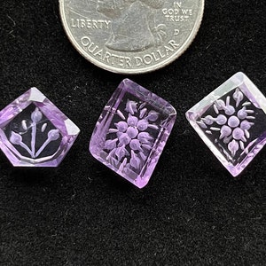 3pcs pack 100% Natural Amethyst Reverse Carving Step Cut Loose Gemstone For Making Jewelry