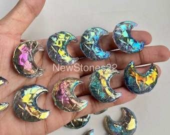 Aura Titanium Coated Opalite Crescent Moon Healing Crystal Stone Aura Angel Coated Crescent Moon, Opalite Obsidian Crystal Moon