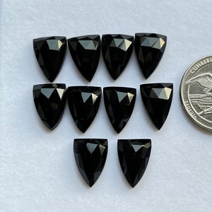 Può includere: Dieci ciondoli in pietra preziosa nera sfaccettata a forma triangolare. I ciondoli sono disposti in due file da cinque. I ciondoli hanno circa le dimensioni di una moneta da 25 centesimi di dollaro americano.