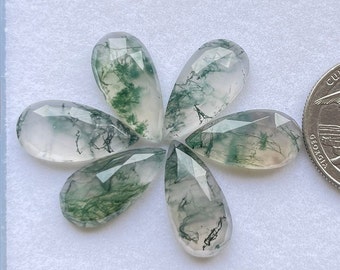 Paquete de 6 piezas de ágata musgosa talla rosa con forma de pera, 10 x 20 mm, piedras preciosas talla rosa de base plana utilizadas para la fabricación de joyas.