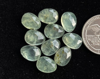 Natural Prehnite Rosecut Slice - Top Quality Rose Cut Flat Back Gemstone 10 Pieces Lot For Jewelry Making, Pendant, Ring