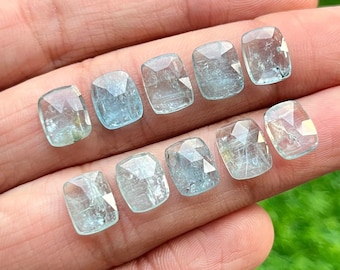 8x10mm Cushion Natural Aquamarine Kyanite Rosecut Gemstone For Making Jewelry