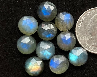 Lot de 10 pierres précieuses en vrac de 10 mm labradorite bleue rondes taillées en rose pour la fabrication de bijoux