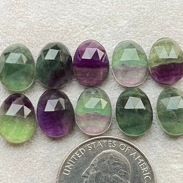 Lot de 10 pierres précieuses de florite verte naturelle de 9 x 12 mm à dos plat taillées en rose pour la fabrication de bijoux
