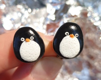 Kids penguin clip on earrings for kids | cute animal non pierced earrings for little girls Y3-8 | bird jewelry | toddlers first earrings