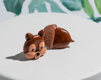 Squirrel & acorn clip-on earrings for kids | mismatched animal clip on's for non pierced ears | flat back ear clips | gift for toddler girl