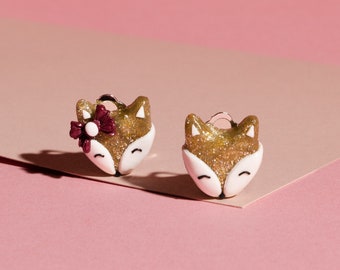 Golden fox clip-on earrings for kids | animal clip on&#39;s for non pierced ears | shiny ear clips | flat back earrings | gift for toddler girl