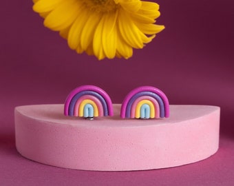 Girly rainbow clip on earrings for kids Y3-8 | cute arch shaped non pierced flat back earrings for children | little girls first ear clips