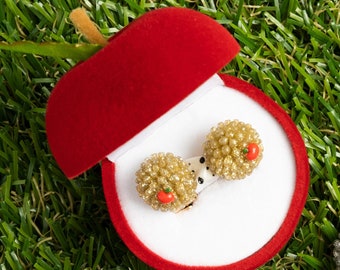 Golden hedgehog clip-on earrings for kids | animal clip on's for non pierced ears | shiny ear clips | toddler flat back earrings | gift idea