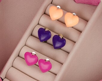 Bright heart clip on, stud earrings | joyful heart shaped clips for unpierced ear | Valentine's day gift | flat back earring for kids, women