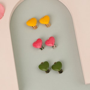 Heart shaped clip on, stud earrings | colorful clips for unpierced ear | Valentine's day gift | flat back earring for kids, toddlers, women