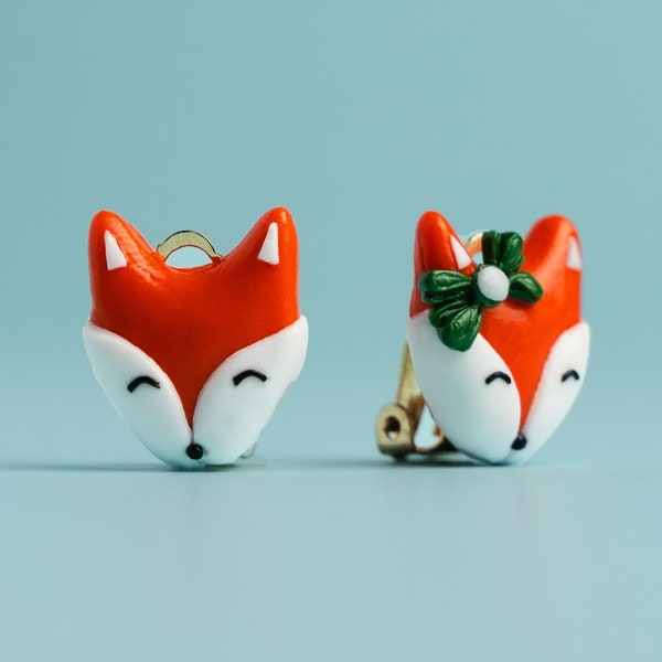 Cute clip-on fox earrings for kids older than 3 years | gift for toddler girl