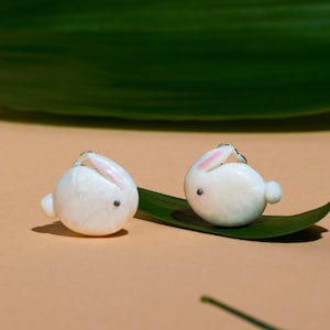 White rabbit clip-on earrings | animal nickel-free clips for nonpierced ears | gift for new Chinese zodiac year 2023 for little girl, women