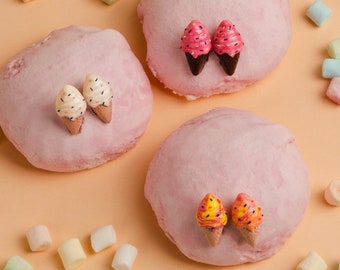 Ice cream waffle earrings for summer | cute candy studs | colorful clip on earrings for toddler | bright food jewelry | summer gift for girl