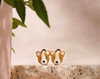 Brown Corgi clip-on earrings | pet clips for non pierced ears | Welsh Corgi earrings for dog keeper, lover | flat back earrings | gift idea