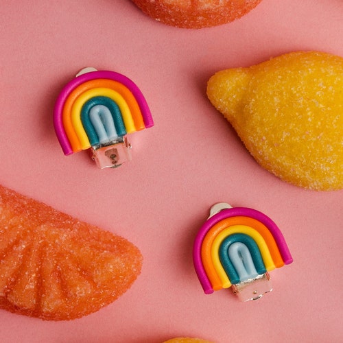 Rainbow Earrings Clips Little Girls Earrings Clip on Etsy