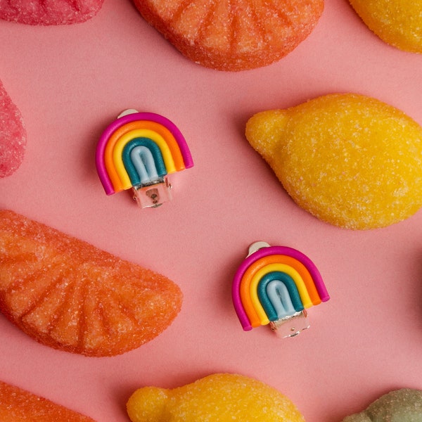 Rainbow earrings | Clips | little girls earrings | clip on | rainbow stud earrings | gift for her | mother's daughter's set | unpierced ear