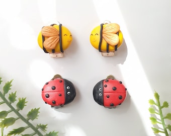 Kawaii bumblebee ladybug clip on earring set | bee clip-on earrings for girls 3-8Y | non pierced flat back earrings | cute gift for girl
