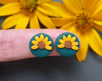 Small, round sunflower stud, clip-on earrings | anti allergic nickel free flat back ear clip | mothers daughters matching set | gift for her