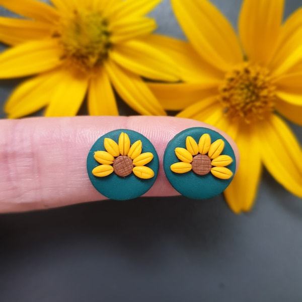 Small, round sunflower stud, clip-on earrings | anti allergic nickel free flat back ear clip | mothers daughters matching set | gift for her