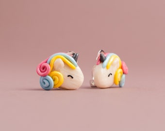 Kid girly unicorn clip on earrings for girls Y3-8 | cute rainbow unicorn non pierced earrings for children | fairy tale toddler jewelry