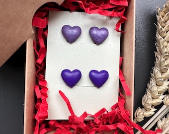 Light marble purple & dark purple heart 2 pair clip on earrings set | ear clips for kid 3-8Y | toddler first flat back earrings | girly gift