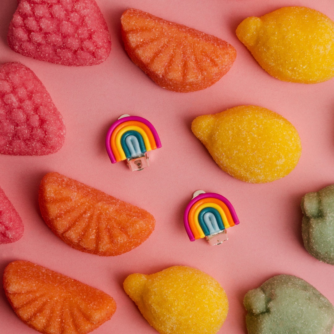 Rainbow Earrings Clips Little Girls Earrings Clip on Rainbow Stud