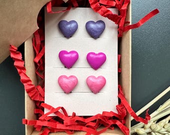 purple & pink heart 3 pair clip on earring set | love ticker ear clips for kid 3-8Y | toddler first non pierced flat back earring | gift set