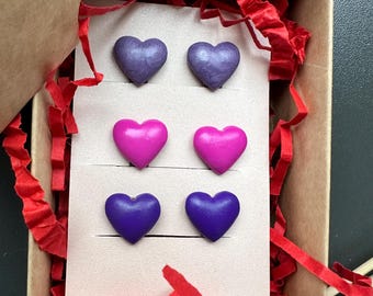 Purple & pink heart 3 pair clip on earring set | love ticker ear clips for kid 3-8Y | toddler first non pierced flat back earring | gift set