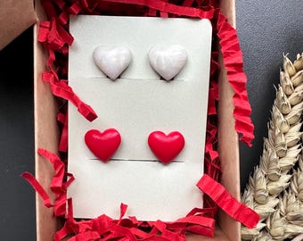Heart Clip On Earrings Set: Marble White & Red, Toddler Jewelry