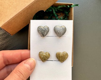 Gold and Silver heart 2 pair clip on earring set | love ear clips for kid 3-8Y | toddler first non pierced flat back earring | gift for girl
