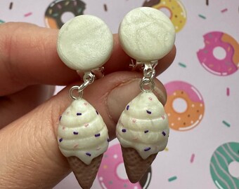 Marble white dangling ice cream ear clips | candy earrings for girls Y3-8 unpierced ear | comfy flat back first toddler clip on | sweet gift