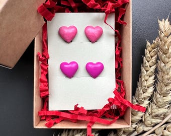Heart Clip On Earrings Set: Pink Polymer Clay Earrings for Kids
