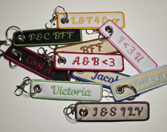 Personalized Embroidered Canvas Keychain: Custom Name Tag