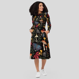 All-over magical things print long sleeve midi dress with pockets Size Inclusive 2XS 6XL petite to plus size image 1