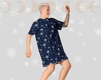 Snowflake T-shirt dress | festive Christmas clothing | Size inclusive 2XS - 6XL