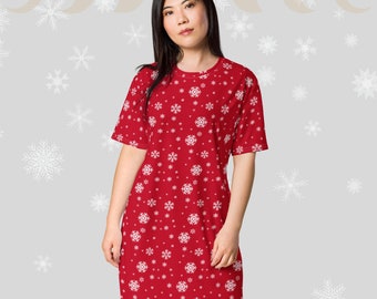 Christmas T-shirt dress with snowflake print | Festive holiday outfit | Size inclusive 2XS - 6XL