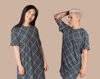 Plaid patern T-Shirt Dress | Cottagecore Aesthetic Tee | Cottage Core and Goblincore Dress | Dark Academia Clothing | Size inclusive