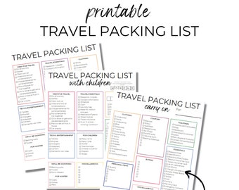 Travel Packing List Printable, Vacation Planning, Packing Checklist, Packing List, Childrens Packing list, Kids packing list, Family Packing